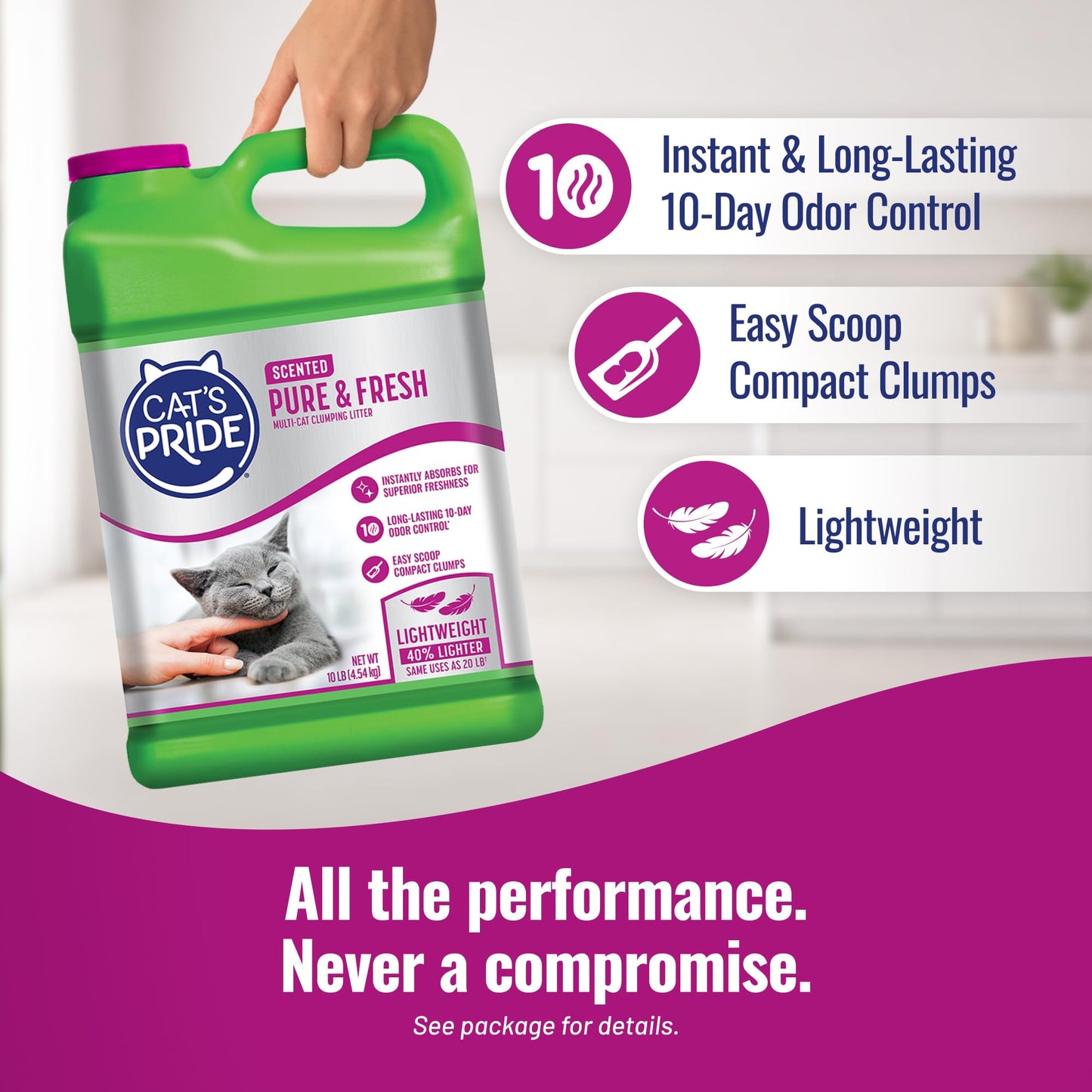 Cat's Pride Premium Lightweight Clumping Litter: Pure & Fresh - Up to 10 Days of Powerful Odor Control - Multi-Cat, Scented, 10 Pounds Cat's Pride