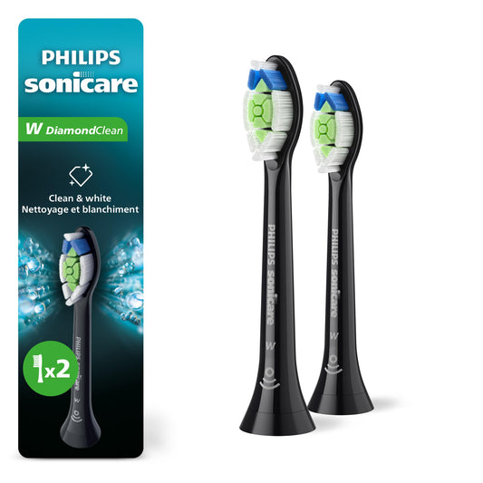 Philips Sonicare W DiamondClean - Genuine Replacement Electric Toothbrush Heads, Black, 2 Pack, HX6062/95 - Available at All In One Marketplace Canada