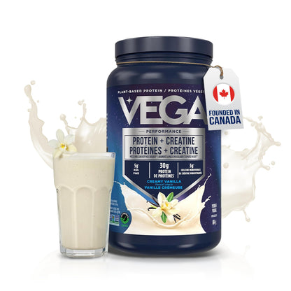 Vega Protein + Creatine, 28g Plant Based Protein Powder with Creatine for Muscle Recovery – Vanilla,18 Servings, 864 grams