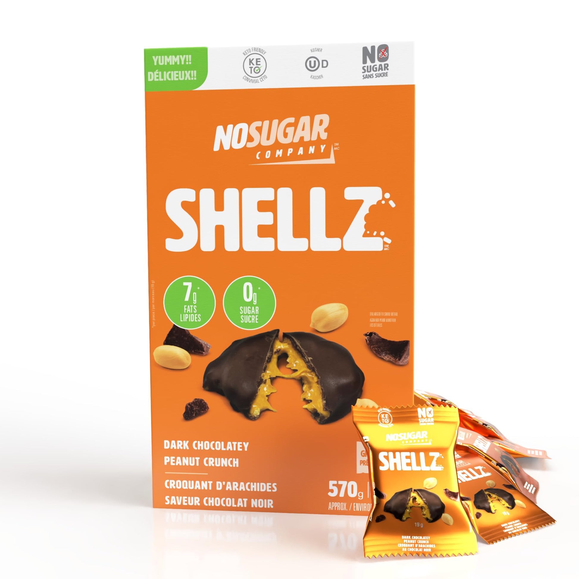 No Sugar Keto Shellz Peanut Crunch - Low Carb (1g), Sugar Free (0g) Chocolate Candy - 30 Pack Individual Wrappers - Gluten Free, Kosher