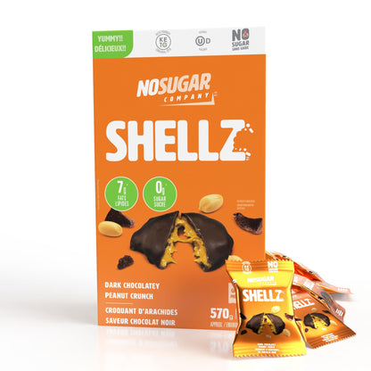 No Sugar Keto Shellz Peanut Crunch - Low Carb (1g), Sugar Free (0g) Chocolate Candy - 30 Pack Individual Wrappers - Gluten Free, Kosher