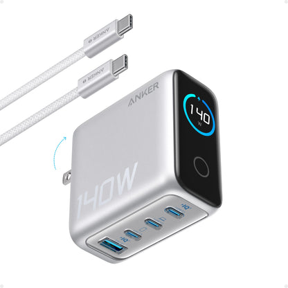 Anker Laptop Charger, 140W MAX USB C Charger, 4-Port Multi-Device Fast Charging, Advanced GaN Power Adapter, Intuitive Touch Controls, for MacBook, iPhone 17/16 Series, Samsung Galaxy, Pixel, and More