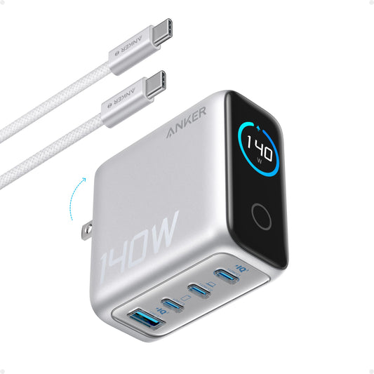 Anker Laptop Charger, 140W MAX USB C Charger, 4-Port Multi-Device Fast Charging, Advanced GaN Power Adapter, Intuitive Touch Controls, for MacBook, iPhone 17/16 Series, Samsung Galaxy, Pixel, and More