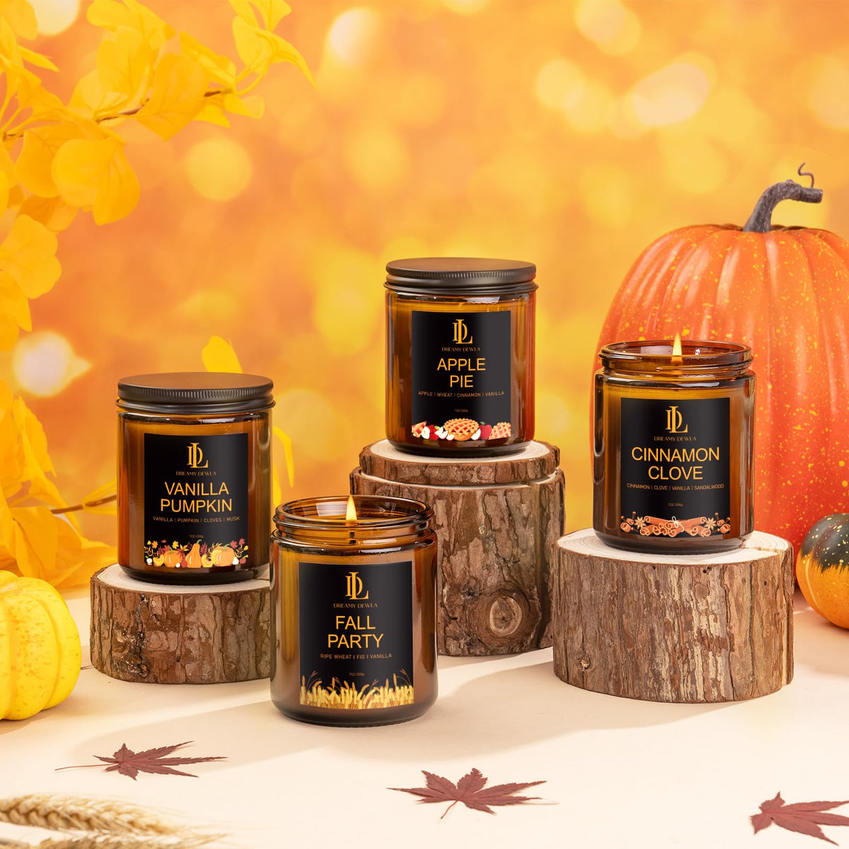 DL DREAMY DEWLA Fall Candle, Vanilla Pumpkin Scented for Home, 7oz Soy Wax 🍁 All In One Marketplace Canada