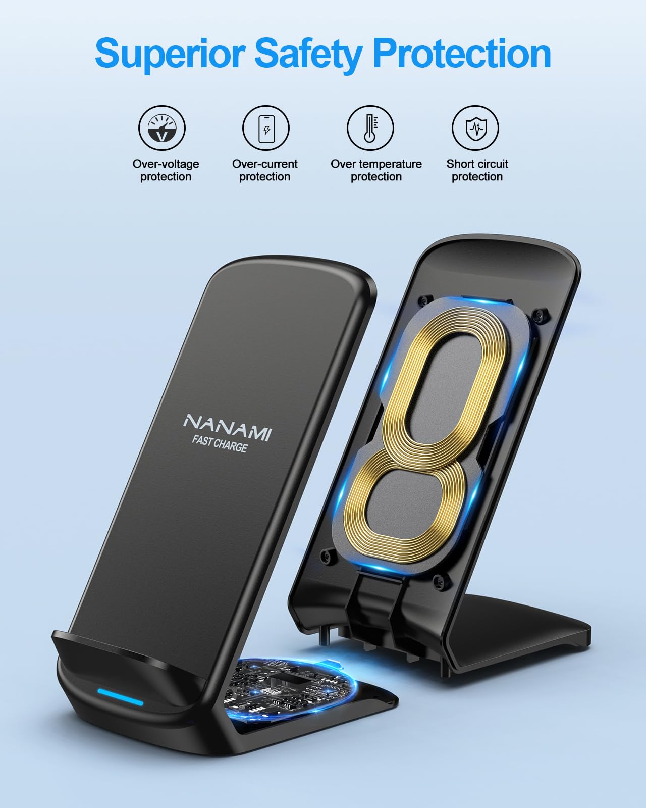 NANAMI Upgraded 15W Fast Wireless Charger, Wireless Charging Stand Compatible with iPhone 17/16/15/14 Pro Max/13/12/11/XR/XS Max/X/8+, Phone Charger for Samsung Galaxy S26/S25/S24/S23/S22/S21/S20/S10 - Available at All In One Marketplace Canada