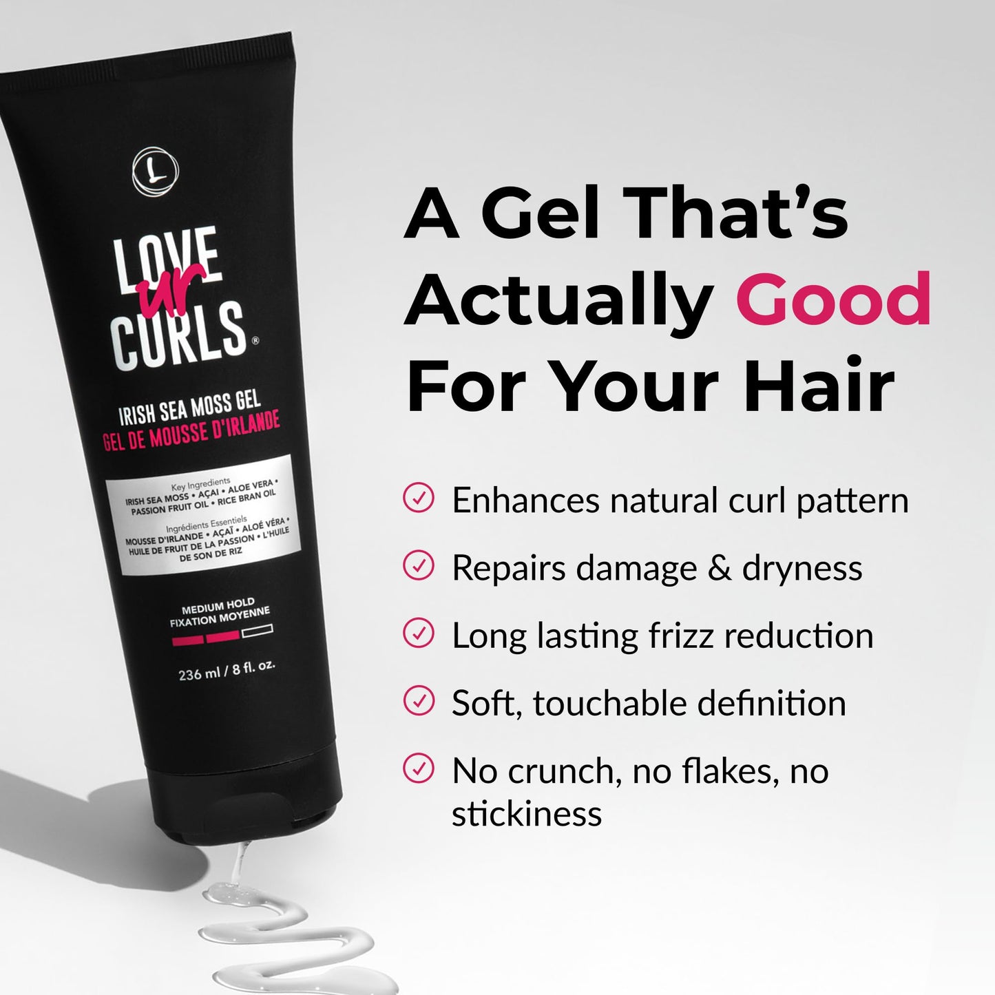 Love Ur Curls Irish Sea Moss Hair Gel, Medium Hold Hair Styling Curling Gel for Defined Curly Hair, Waves & Coils, Vegan, Cruelty Free, 236mL - Available at All In One Marketplace Canada