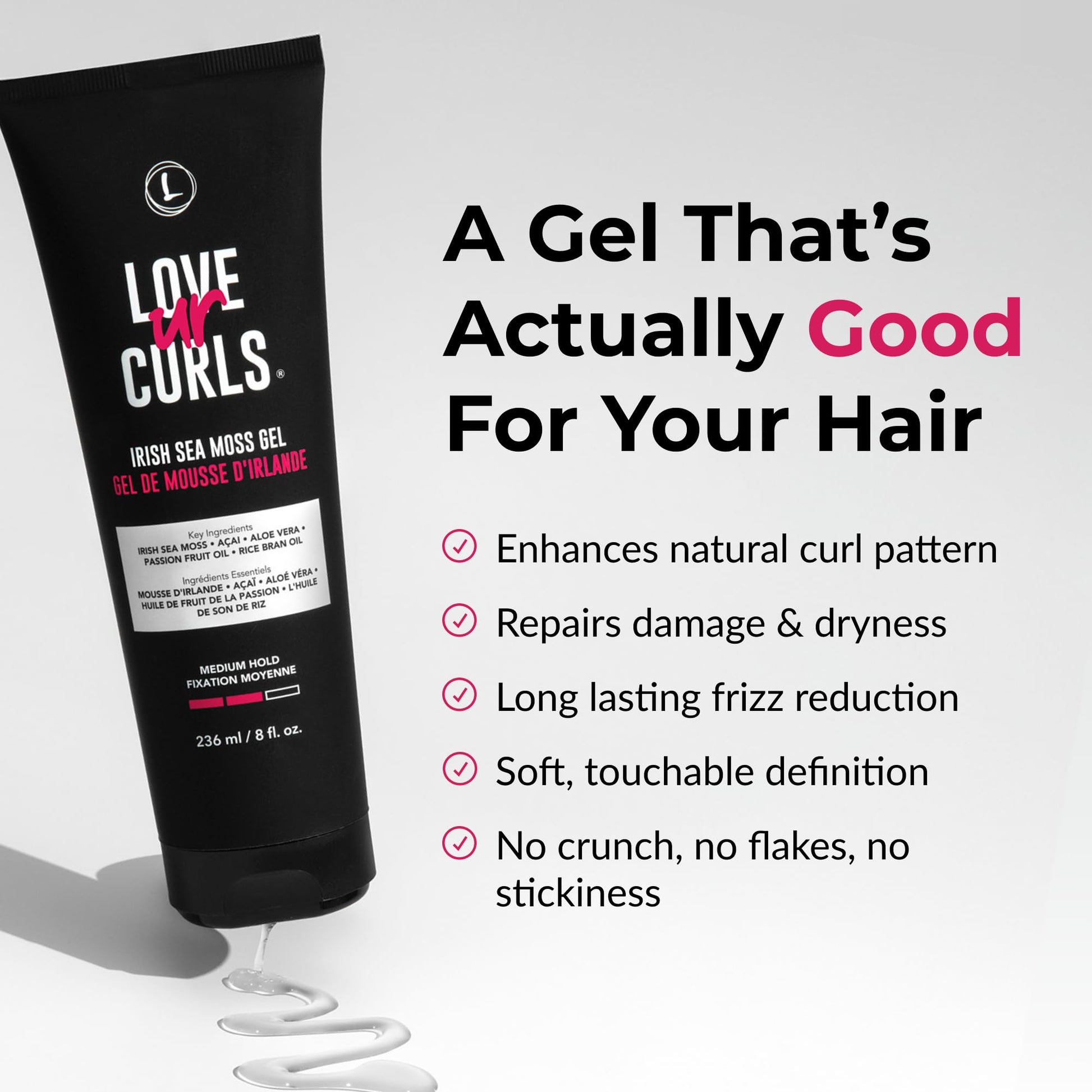 Love Ur Curls Irish Sea Moss Hair Gel, Medium Hold Hair Styling Curling Gel for Defined Curly Hair, Waves & Coils, Vegan, Cruelty Free, 236mL - Available at All In One Marketplace Canada