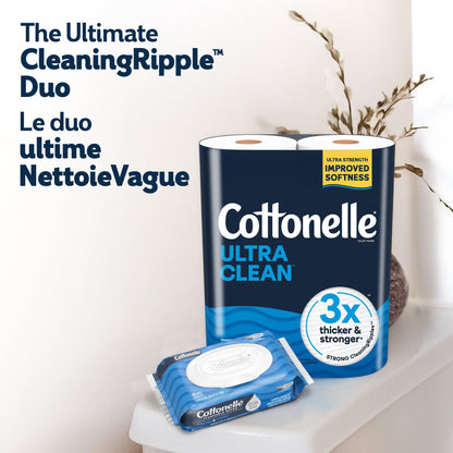 Cottonelle Toilet Paper, 24 Mega Rolls = 96 Regular Rolls, Ultra Clean, Strong Bathroom Tissue, 284 Sheets per Roll, Packaging May Vary