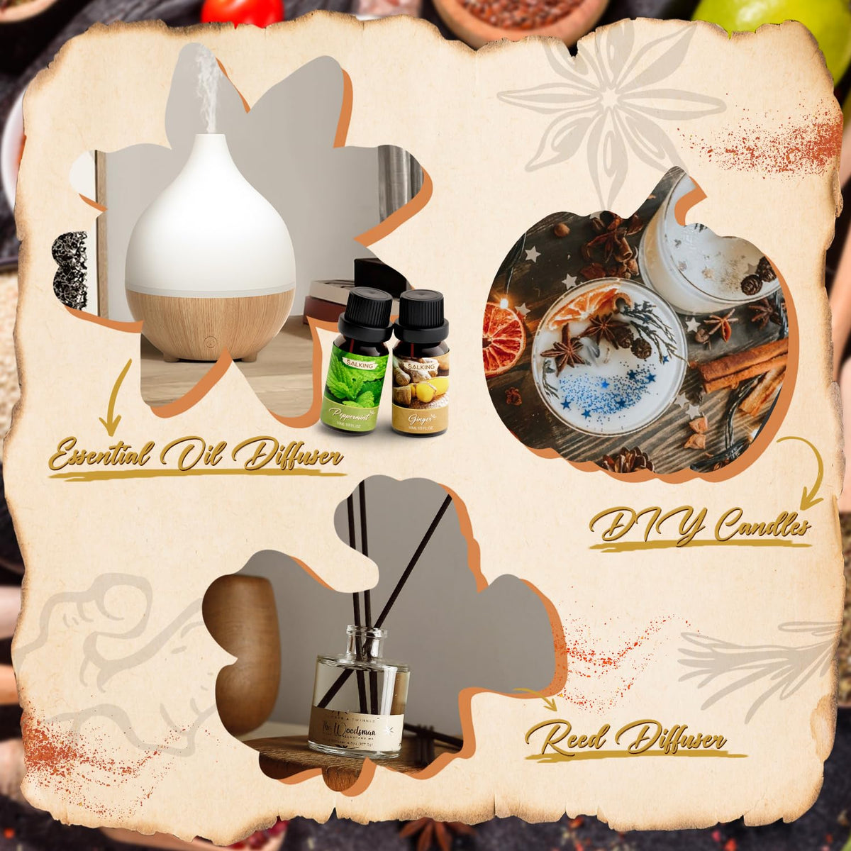 SALKING Spice Essential Oils Set, 6x10ml Fragrance Scented Oils for Diffuser, Candle and Soap Making - Cinnamon, Clove, Vanilla, Pumpkin Spice, Peppermint, Ginger 🍁 All In One Marketplace Canada
