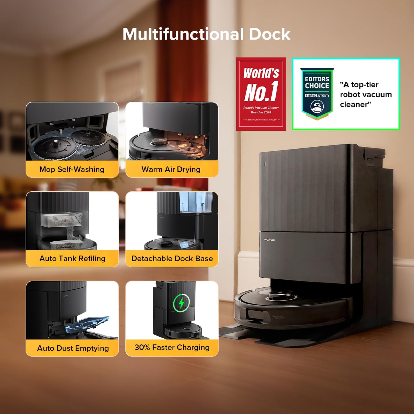 roborock Qrevo S5V Robot Vacuum and Mop, FlexiArm Edge Mopping, 12,000Pa Suction, Smart Obstacle Avoidance, Dual Anti-Tangle Brushes, 10mm Mop Lifting, Auto Mop Washing&Drying, Self-Emptying&Refilling