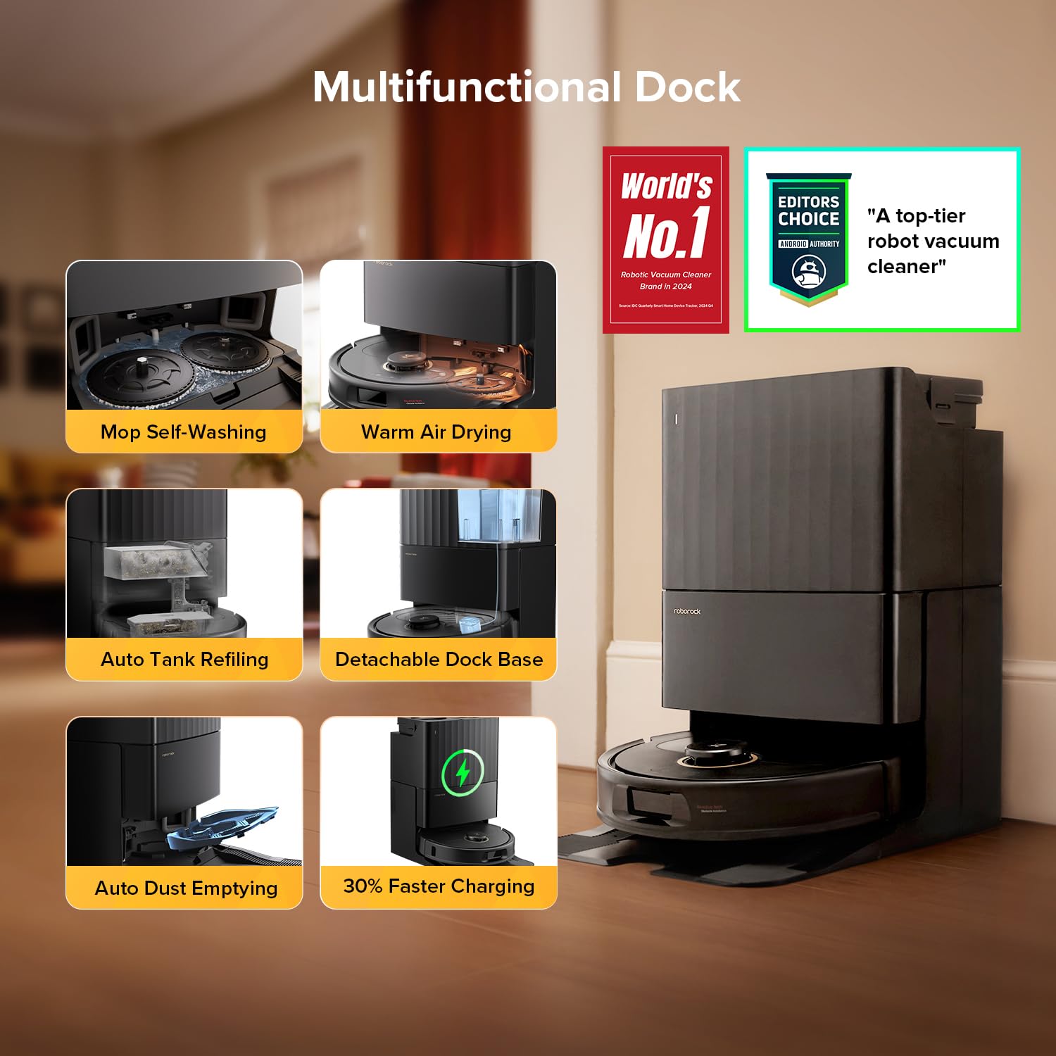 roborock Qrevo S5V Robot Vacuum and Mop, FlexiArm Edge Mopping, 12,000Pa Suction, Smart Obstacle Avoidance, Dual Anti-Tangle Brushes, 10mm Mop Lifting, Auto Mop Washing&Drying, Self-Emptying&Refilling