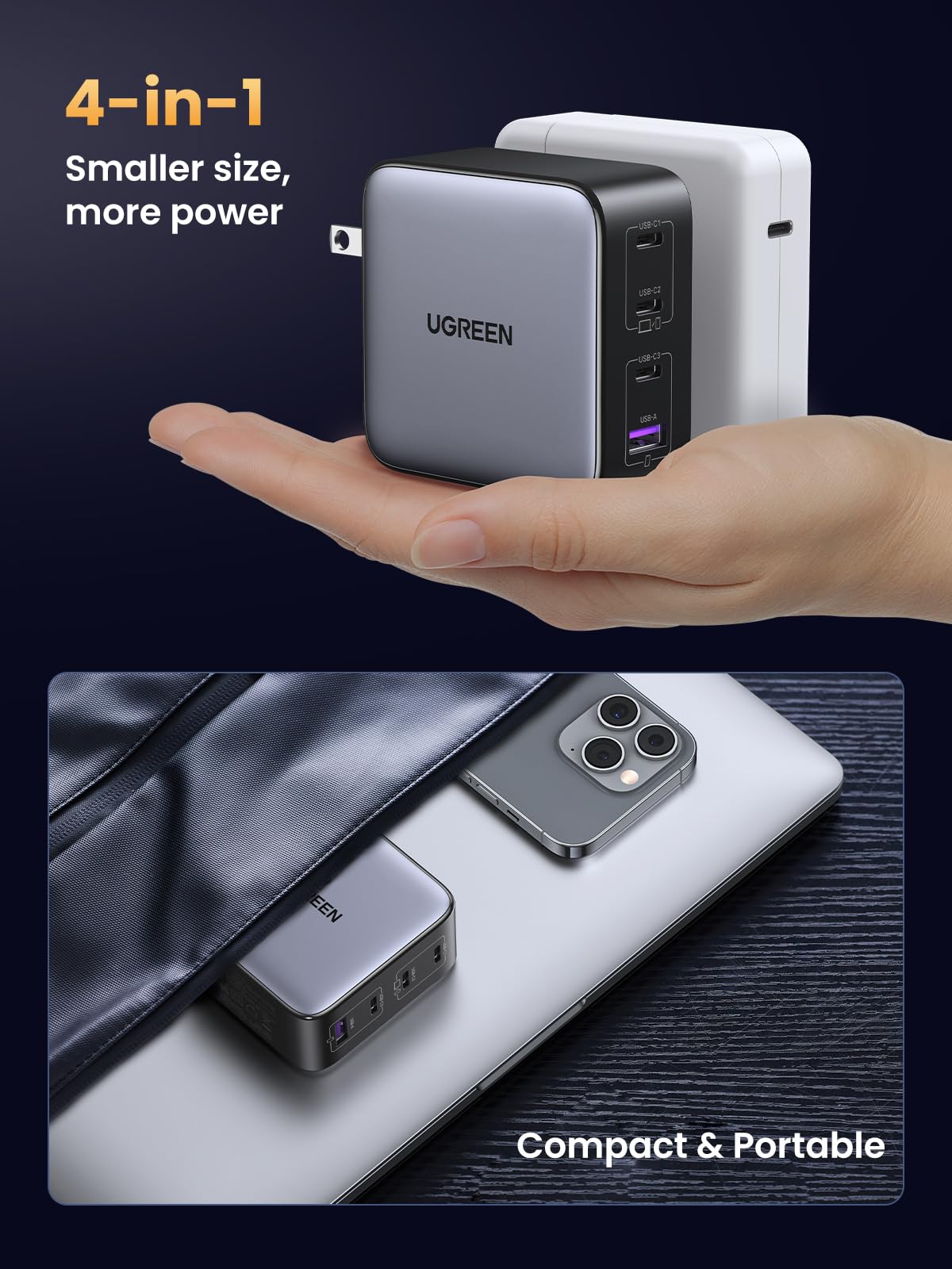 UGREEN Nexode 100W USB C Charger Block, 4-Port GaN Charger Block Fast Charger Compatible for MacBook Pro/Air, iPhone 17 Pro Max/iPhone Air, iPad Pro, Galaxy S26 S25, Pixel, Steam Deck, Black - Available at All In One Marketplace Canada