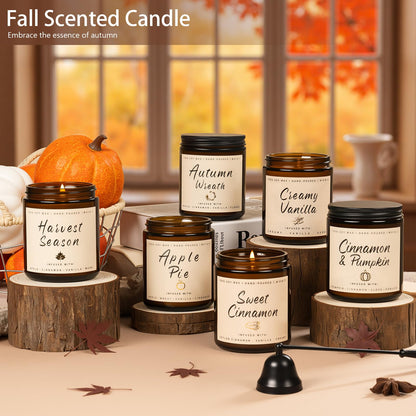Fall Candle Set, 6 Pack Candles for Home Scented, Autumn Soy Wax Candle Holiday Gifts Set for Men and Women, Home Fall Decor, Fragrance of Wreath/Apple/Latte/Harvest/Vanilla/Cinnamon 🍁 All In One Marketplace Canada