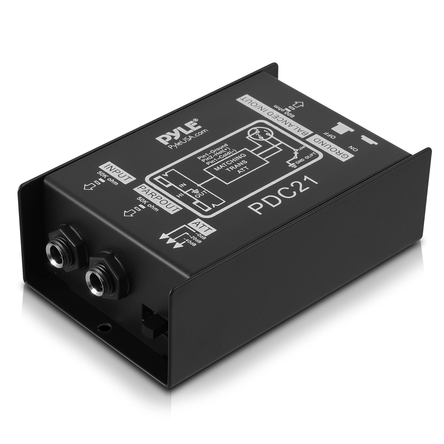 Premium Direct Injection Audio Box - Passive DI Unit Hum Eliminator w/ Input Attenuator to Connect Guitar & Bass, 1/4'' Impedance Transformer Connector to Balanced & Unbalanced XLR, Black - Pyle PDC21 🍁 All In One Marketplace Canada
