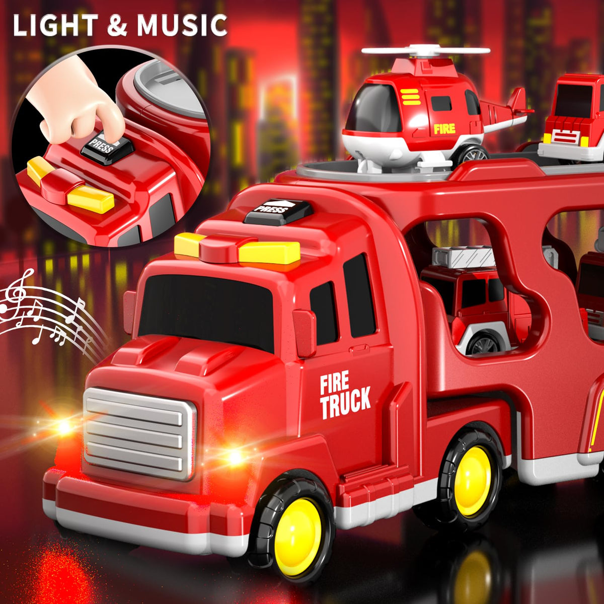 Fire Trucks Toddler Toys for 1-3 3-5 Year Old Boy, 5-in-1 Fire Car Truck Toy for Toddler Girls Age 1 2 3 4 5 6, Christmas Birthday Gift Car Truck Sets with Light Sound 🍁 All In One Marketplace Canada