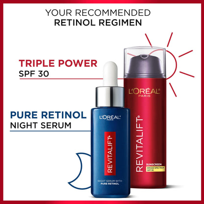 L'Oreal Paris 0.3% Pure Retinol Serum for Face, Night Serum Visibly Reduces the Look of Deep Wrinkles & Smoothes Texture, Revitalift Derm Intensives, 30ml - Available at All In One Marketplace Canada