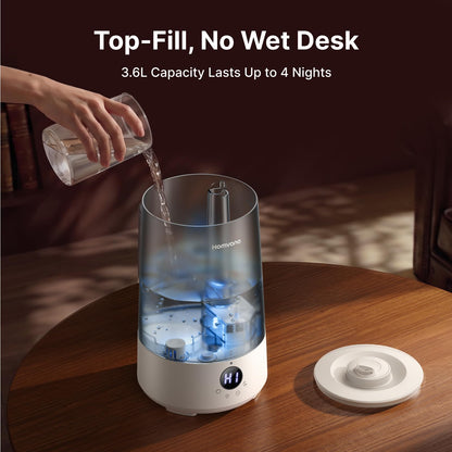 Homvana Humidifiers for Bedroom Home, 3.6 L Cool Mist Top-Fill 34H Super Long Time, Quiet 16dB, Baby Humidifier, Oil Diffuser Large, Plants, Nursery, Office BPA FREE, 7 Color Light (Grey)