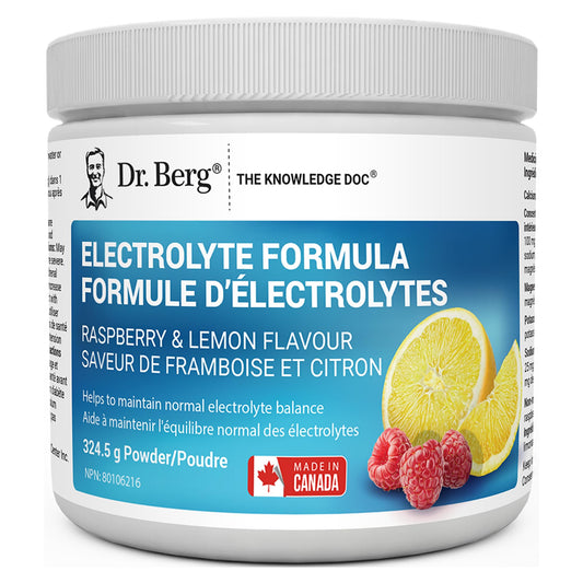 Dr. Berg Electrolytes Powder No Sugar - Enhanced w/ 1000 mg of Potassium & Real Sea Salt - Zero Sugar Electrolyte Powder - Raspberry & Lemon Flavor Hydration Powder Electrolytes - 50 Servings - Available at All In One Marketplace Canada