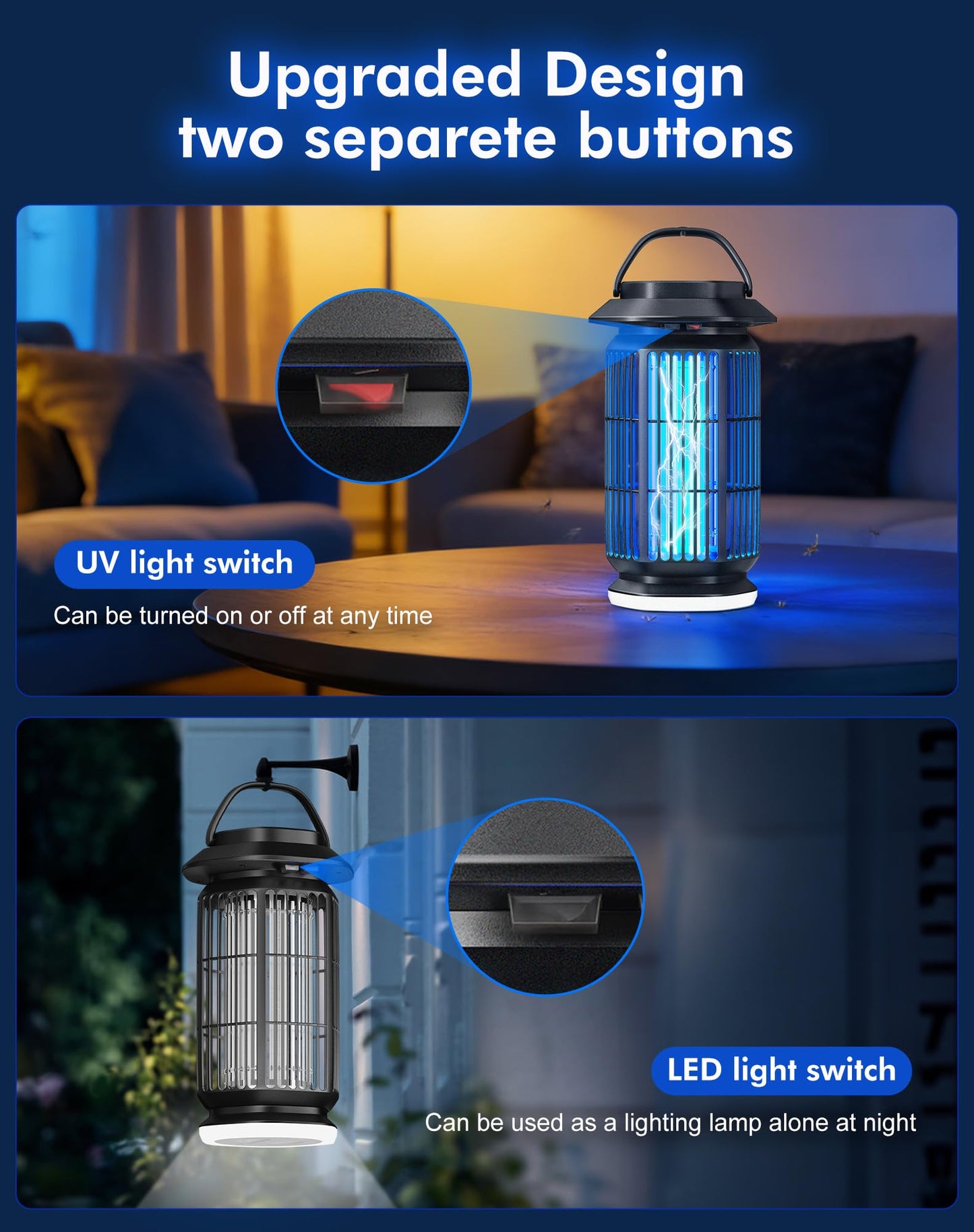 REOGLE 2-in-1 Bug Zapper Indoor Outdoor, 4000V Electric Mosquito Zapper with 365nm UV Light Trap & LED Night Light, Covers 2100 sq ft, Insect Fly Trapper Bug Light for Patio, Garage, Backyard, Porch - Available at All In One Marketplace Canada