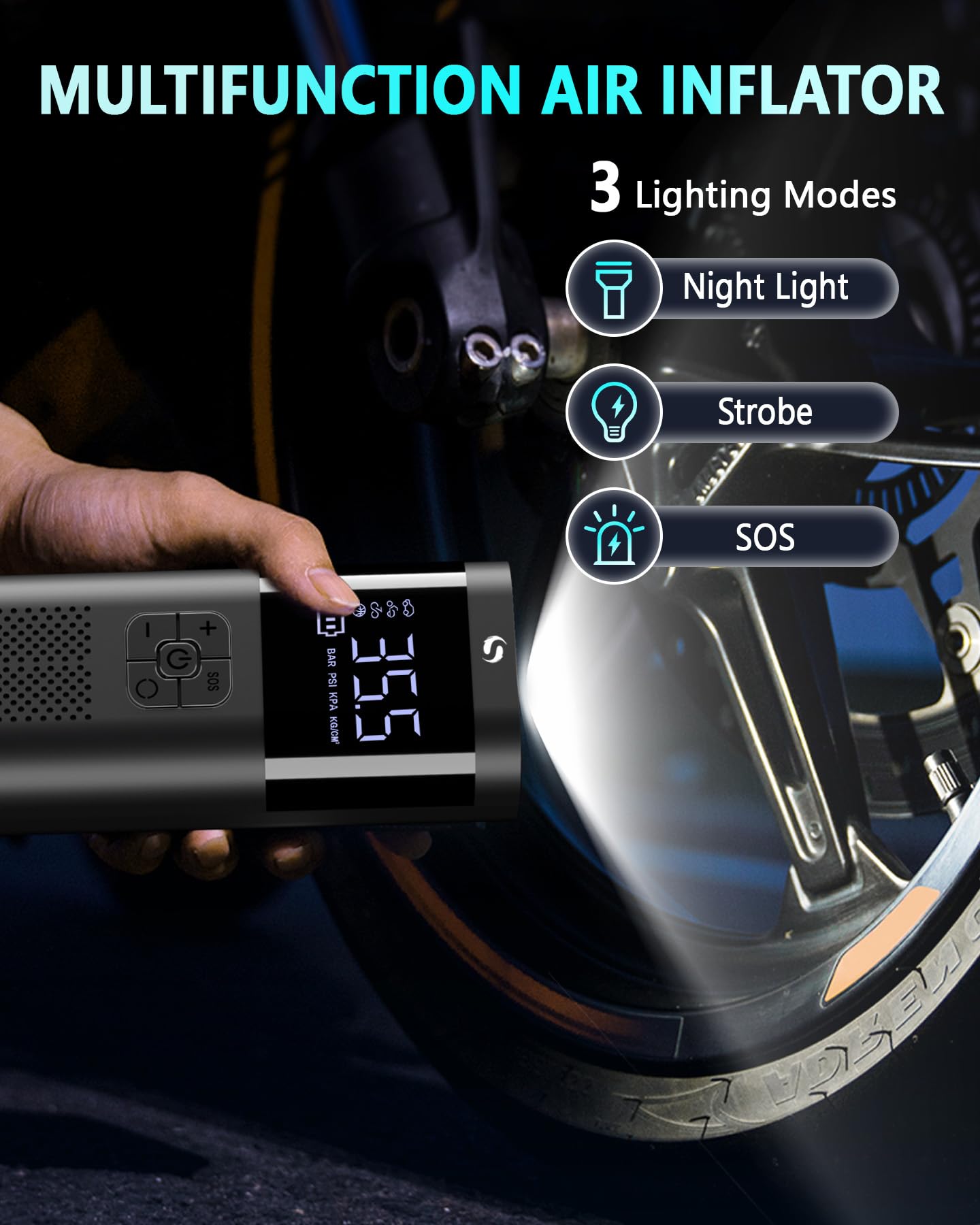 SERVOMASTER Portable Air Compressor, 150PSI Air Compressor Tire Inflator with Digital Pressure Gauge and LED Light, Portable Air Pump for Cars, Motorcycles, Bicycles, Balls