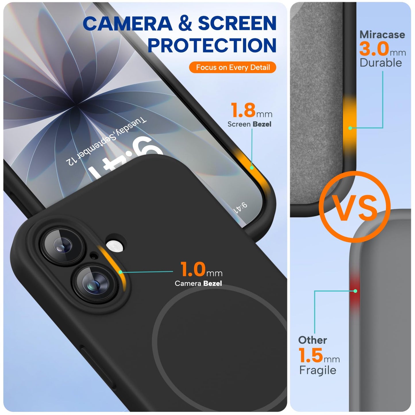 Miracase Magnetic for iPhone 17 Case, Compatible with MagSafe, Integrated Silicone Camera Control Cover, 3.0mm Thicken Shockproof Drop Protection Phone Case for 17,Black