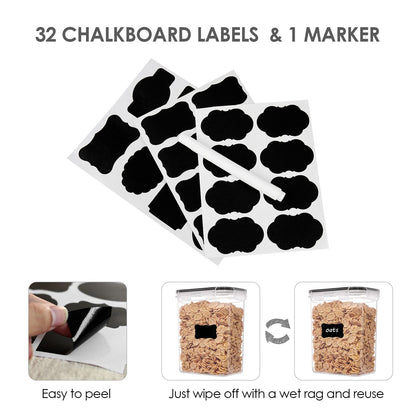 Vtopmart 32pcs Food Storage Container Set, Kitchen & Pantry Organizers and Storage, Plastic Airtight Container with Lids for Cereal, Flour and Sugar, Includes 32 Labels - Available at All In One Marketplace Canada