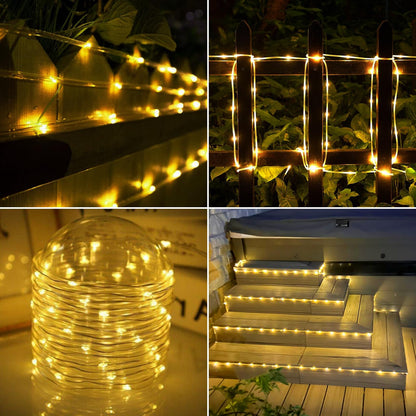 Solar Rope Lights, 2 Pack Total 132ft 400LED Solar String Lights, 8 Modes Waterproof Solar Powered Outdoor Christmas Lights, Flexible Clear Tube Lights for Garden, Backyard, Tree Decor - Warm White 🍁 All In One Marketplace Canada