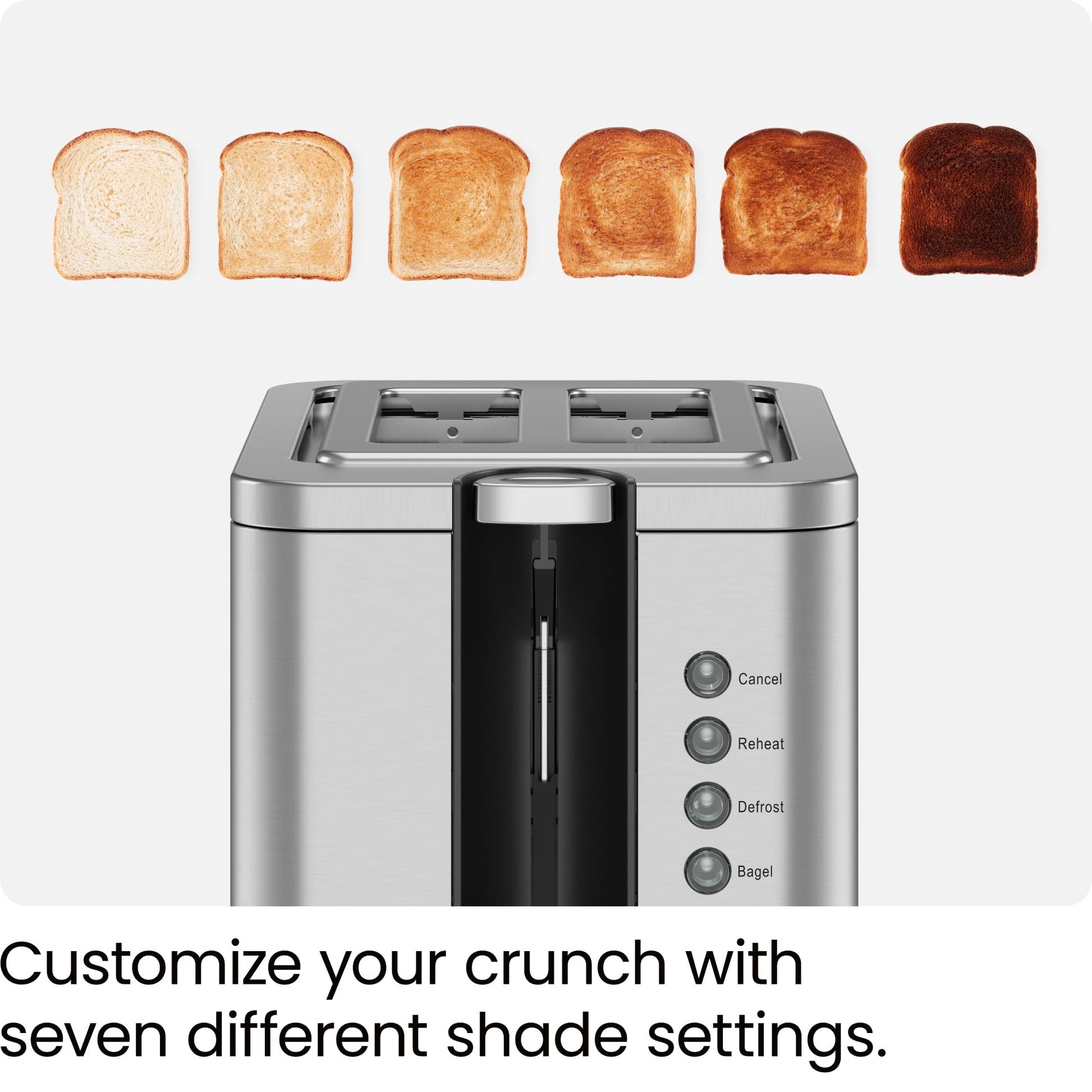 Chefman 2-Slice Pop-Up Stainless Steel Toaster w/ 7 Shade Settings, Extra Wide Slots for Toasting Bagels, Defrost/Reheat/Cancel Functions, Removable Crumb Tray, 850W, 120V, Silver - Available at All In One Marketplace Canada
