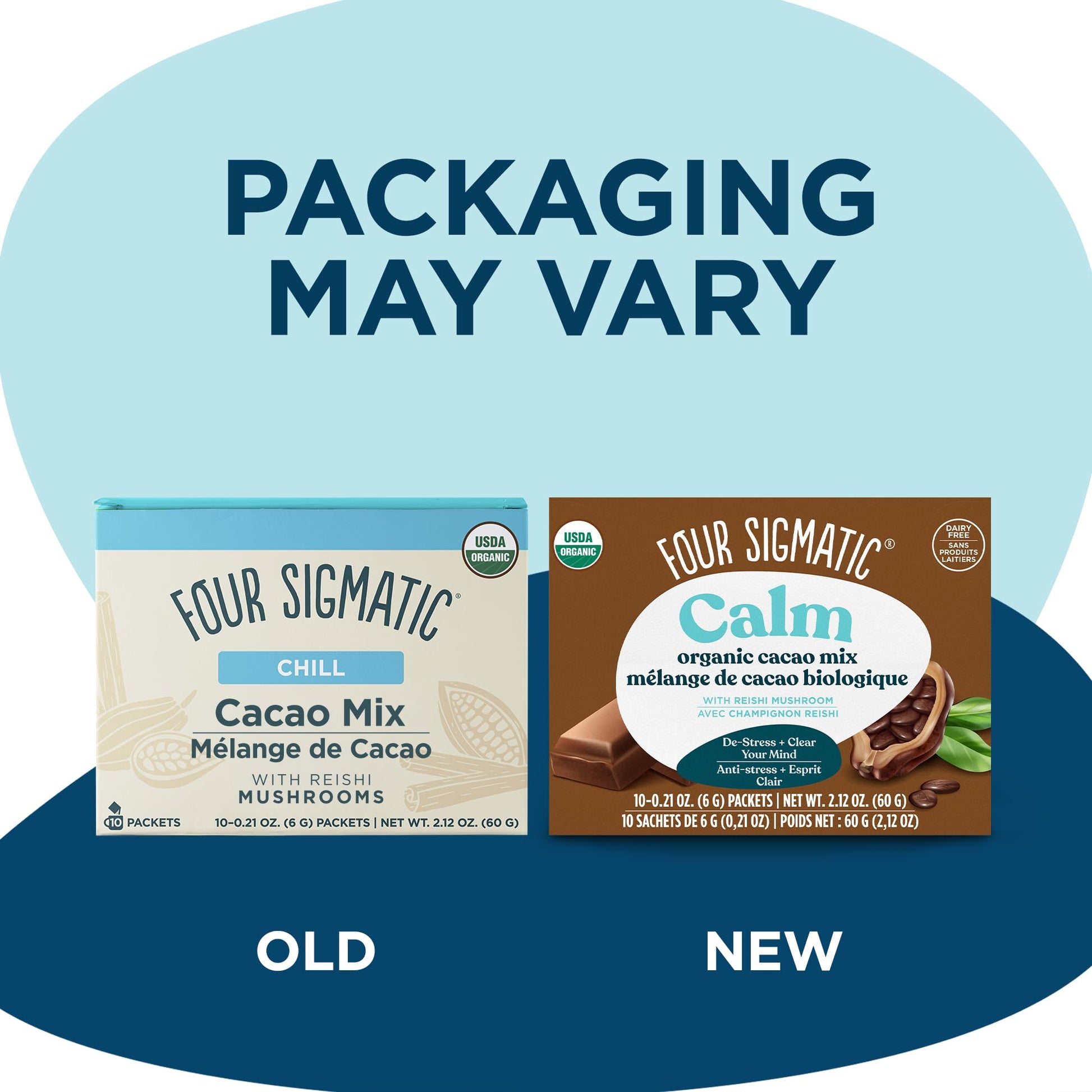 Four Sigmatic Calm Mushroom Cacao Mix | Organic Instant Cacao with Organic Reishi Mushroom Powder | Supports Calm & Relaxation | Drink it or Bake with it | Vegan, Gluten-Free, Dairy-Free | 10 Count Four Sigmatic