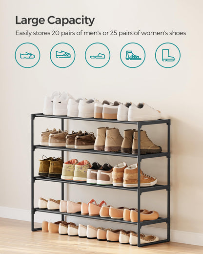 SONGMICS Shoe Rack, 4-Tier Shoe Organizer, Sturdy Storage Shelf, Upright or Upside Down, for 20-25 Pairs, Stackable, for Entryway, 30 x 92 x 75 cm, Black ULSA14BK