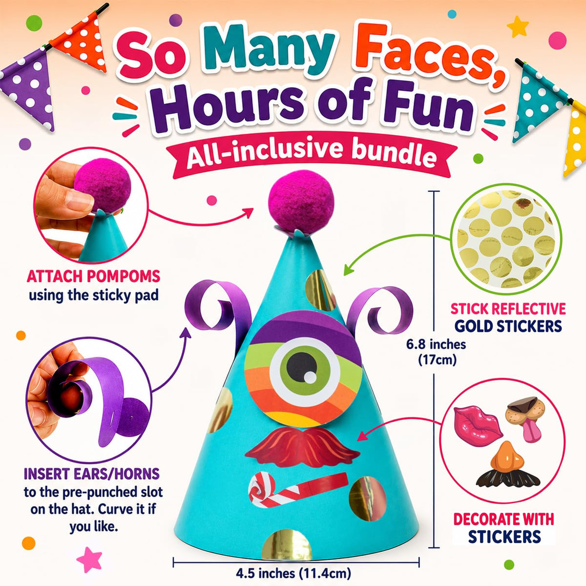 24 Pcs Party Hats Birthday Activity Kit with Stickers. Kids Fun Arts & Crafts, Party Favor, Game Supplies, Christmas Decors 🍁 All In One Marketplace Canada