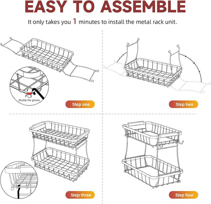 2 Tier Large Fruit Bowl for Kitchen Counter with 2 Banana Holders,2026 Sturdy Metal Fruit Basket with Protective Mats Keeping Fruits Fresh,Kitchen Organizers and Storage for Bread Potato Onion Storage - Available at All In One Marketplace Canada
