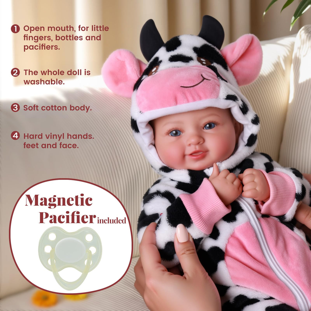 BABESIDE Baby Dolls, 17inch Large Realistic Soft Baby Doll with Cow Outfit 🍁 All In One Marketplace Canada