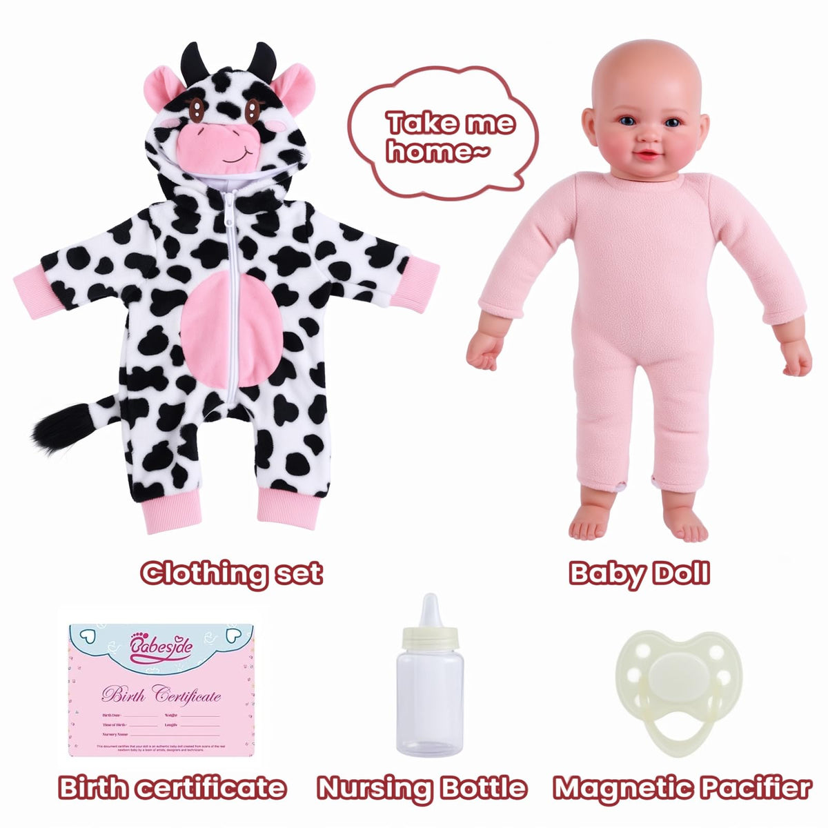 BABESIDE Baby Dolls, 17inch Large Realistic Soft Baby Doll with Cow Outfit 🍁 All In One Marketplace Canada