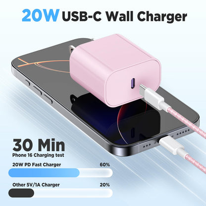 Hzevn for iPhone 16 Chargers Fast Charging,3 Pack 20W USB C Charger Block with 6.6/6.6/10ft Long USB C to USB C Cable for iPhone 17/16/15 Pro Max/15 Pro/15 Plus