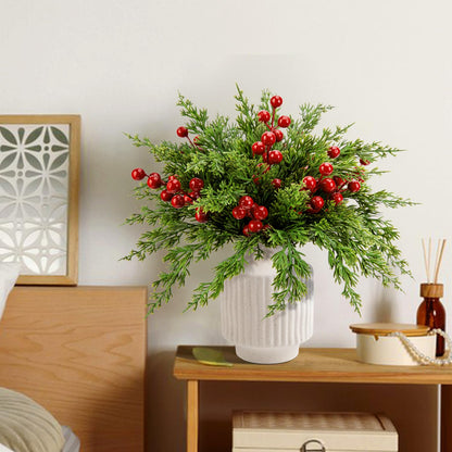 Watayo 60 Pcs Christmas Artificial Pine Branches with Red Berry Stems, 10.5" Faux Evergreen Norfolk Pine Cypress Leaves Stems, Fake Foliage Pine Needles Picks for DIY Craft Garland Home Decor 🍁 All In One Marketplace Canada