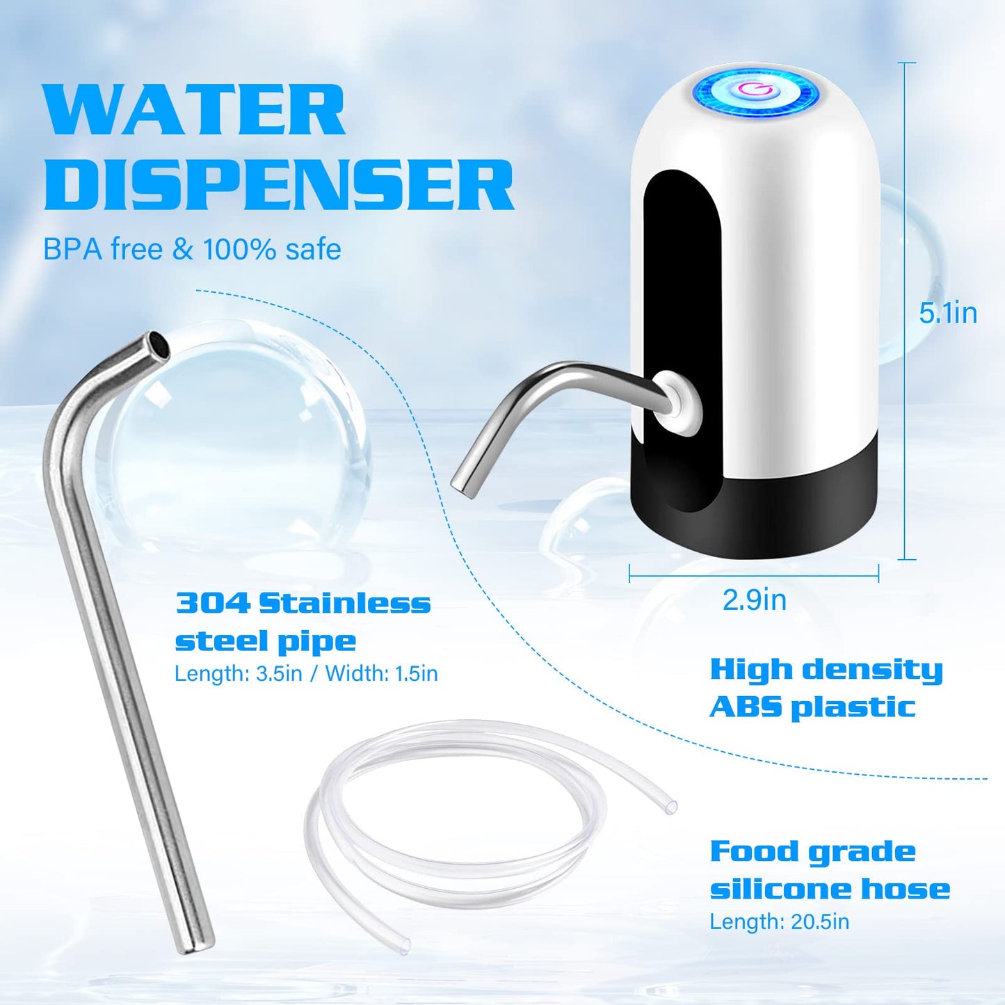 GetKen Water Dispenser & Water Table Pump for 5 Gallon Bottle, Rechargeable