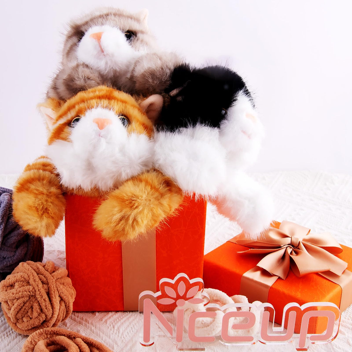 Niceup 3pcs Kitten Stuffed Animal, 7in Small Plush Kitty Cat with Sensory Beans, Pet Adoption Party Favors Black Orange Grey Cat Stuffy Toys for Kids Gift Halloween Décor Christmas Stock Stuffers 🍁 All In One Marketplace Canada