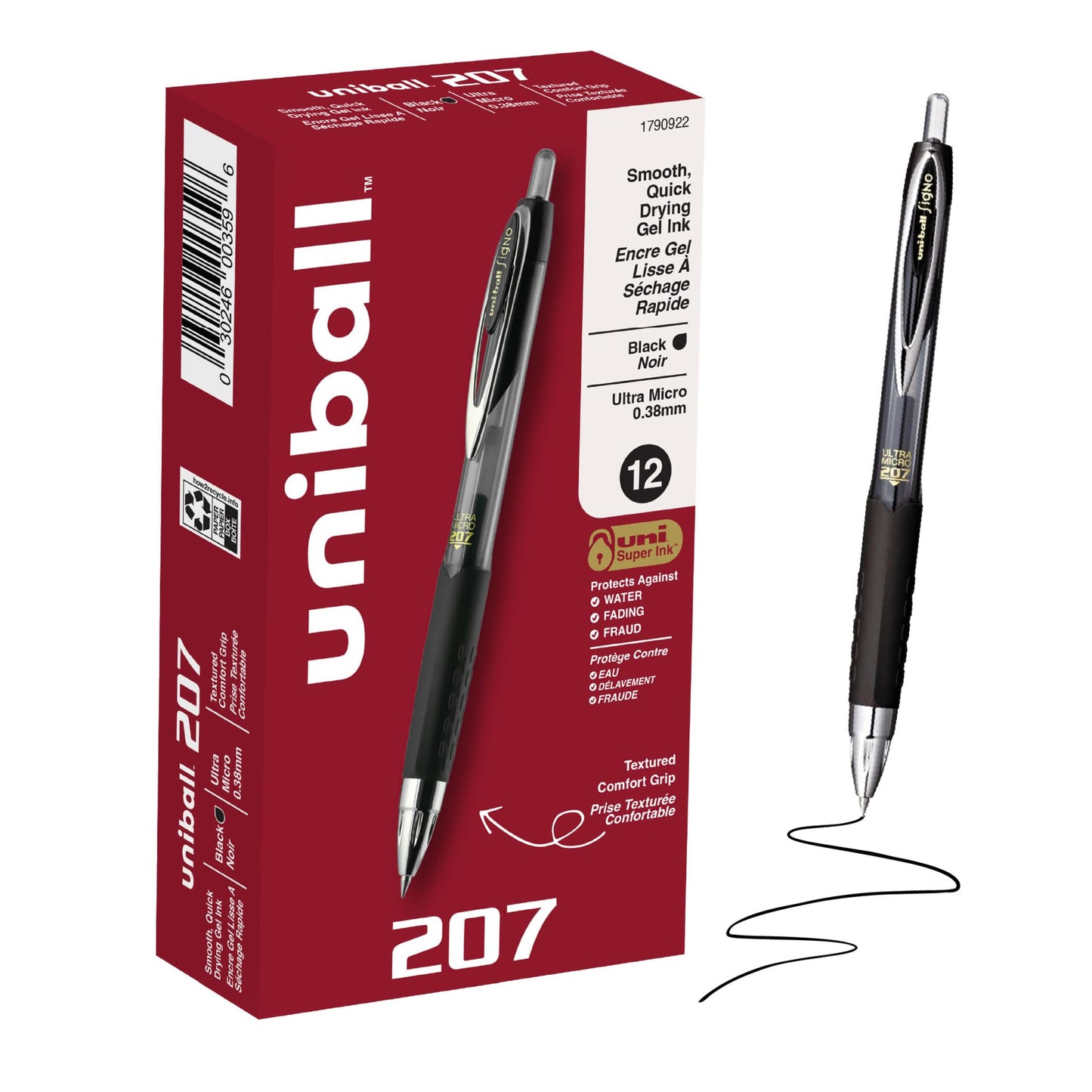 uni-ball Signo 207 Retractable Gel Pens, Ultra-Micro Point, Black Ink, 12 Count (Pack of 1) (1790922) , Packaging may vary Uni-Ball