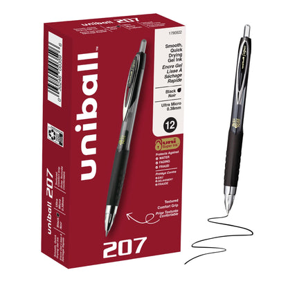 uni-ball Signo 207 Retractable Gel Pens, Ultra-Micro Point, Black Ink, 12 Count (Pack of 1) (1790922) , Packaging may vary Uni-Ball