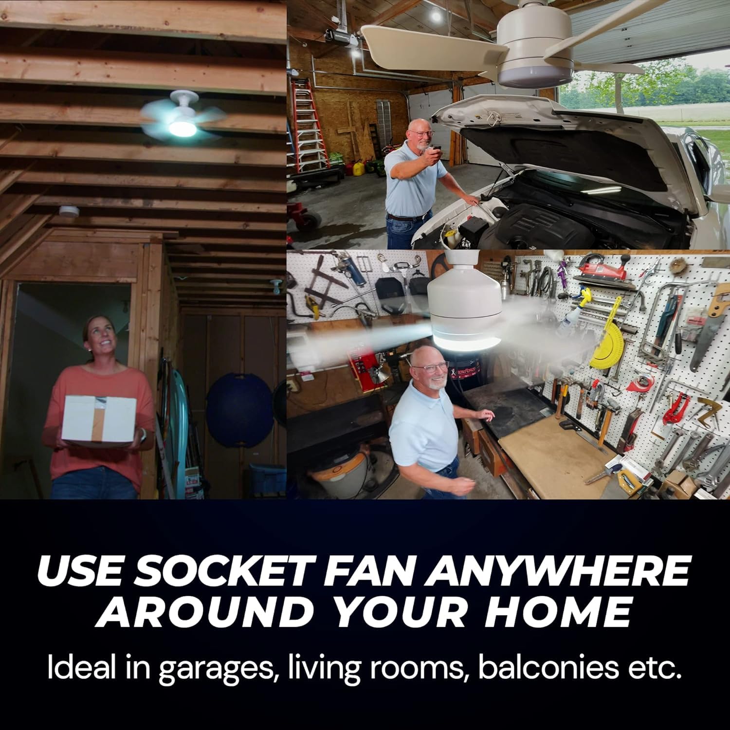 Socket Fan Light AS SEEN ON TV – Ceiling Fan with Lights and Remote, Ceiling Fan with Lights for Bedroom, Ventilateur Plafond, Screws into Light Socket, Ceiling Fans with 3 Light/Fan Modes