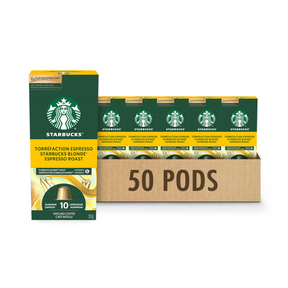 Starbucks by Nespresso Blonde Espresso Roast Coffee Capsules – Original Line Compatible, 50 Pods (5 Sleeves of 10)