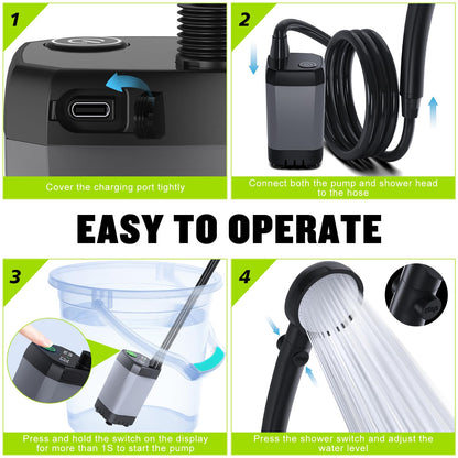 Portable Shower for Camping, [Long-Lasting] Spopal 6000mAh Rechargeable Camping Shower with Intelligent LED Display, 4 Spray Modes, IPX7 Waterproof Outdoor Shower Kit for Hiking, Travel, Car, Pet