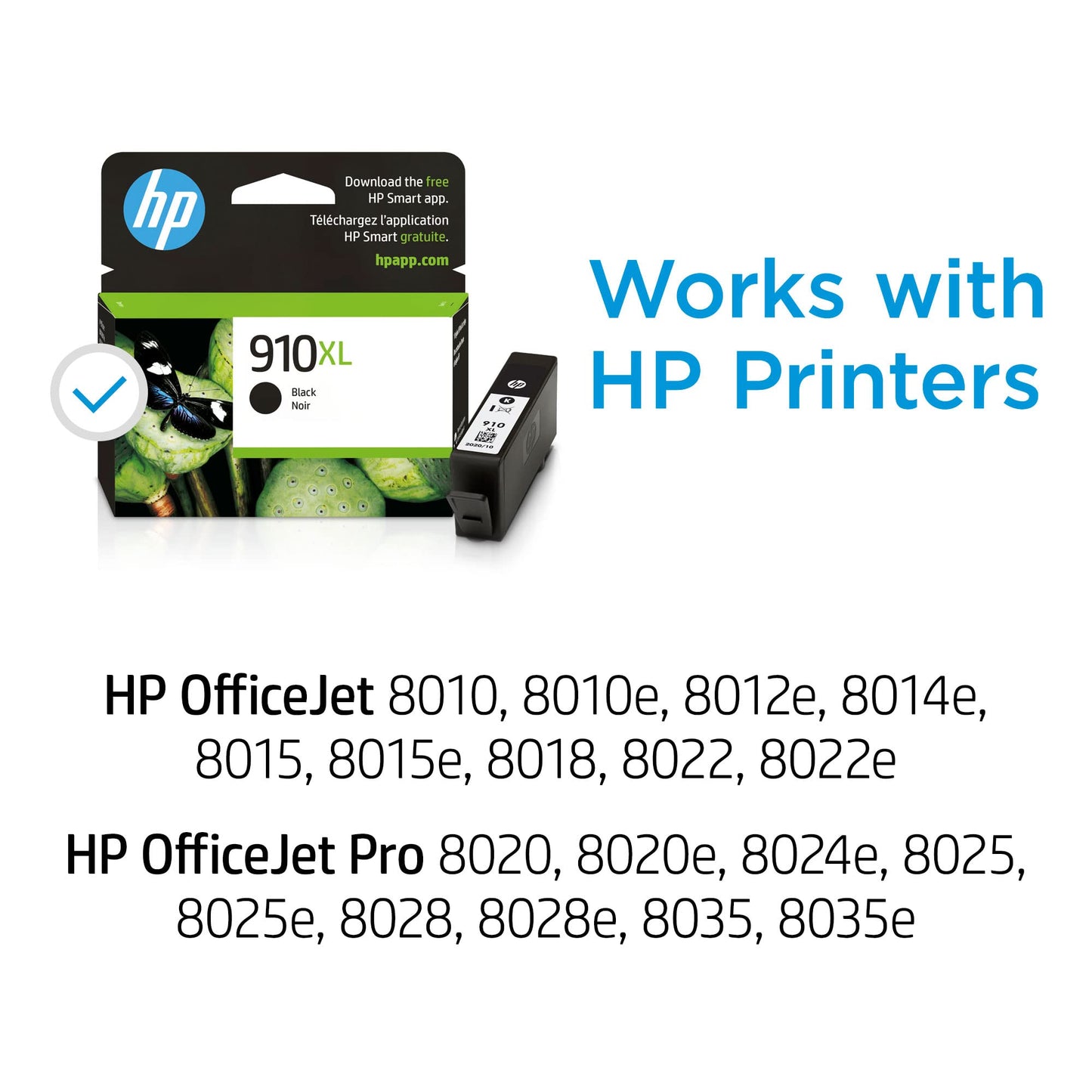 Original HP 910XL Black High-Yield Ink Cartridge | Works with HP OfficeJet 8010 8020 HP OfficeJet Pro 8020 8030 | Eligible for Instant Ink, High Yield