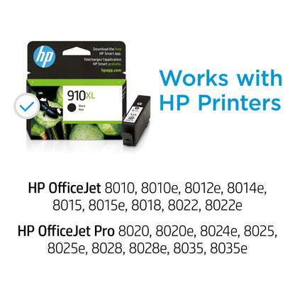 Original HP 910XL Black High-Yield Ink Cartridge | Works with HP OfficeJet 8010 8020 HP OfficeJet Pro 8020 8030 | Eligible for Instant Ink, High Yield