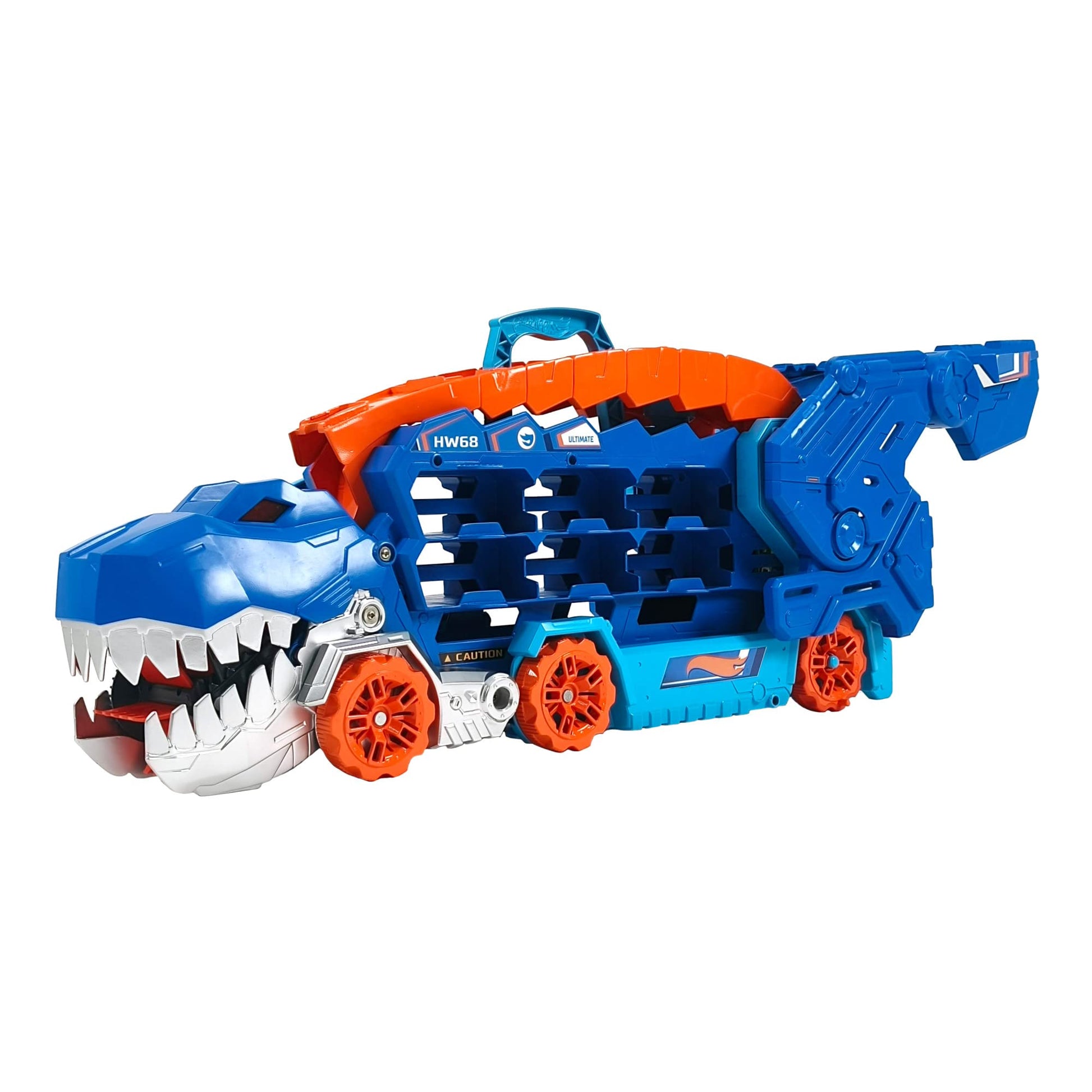 Hot Wheels City Toy Car Track Set, Ultimate T-Rex Transporter, Hauler Transforms into Stomping Dino with Race Track, from Netflix Series “Let’s Race” Hot Wheels