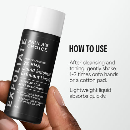 Paula's Choice SKIN PERFECTING 2% BHA Liquid Salicylic Acid Exfoliant, Daily Facial Exfoliator for Enlarged Pores, Wrinkles & Fine Lines, Fragrance-Free, Travel Size - 30 ml