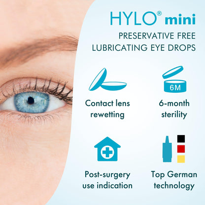 CandorVision HYLO® mini Preservative-Free Lubricating Eye Drops (150 Drops, 5ml), Immediate Long-lasting Dry Eye Relief, High Quality Sodium Hyaluronate, 6-Month Sterility, Contact Lens Compatible - Available at All In One Marketplace Canada