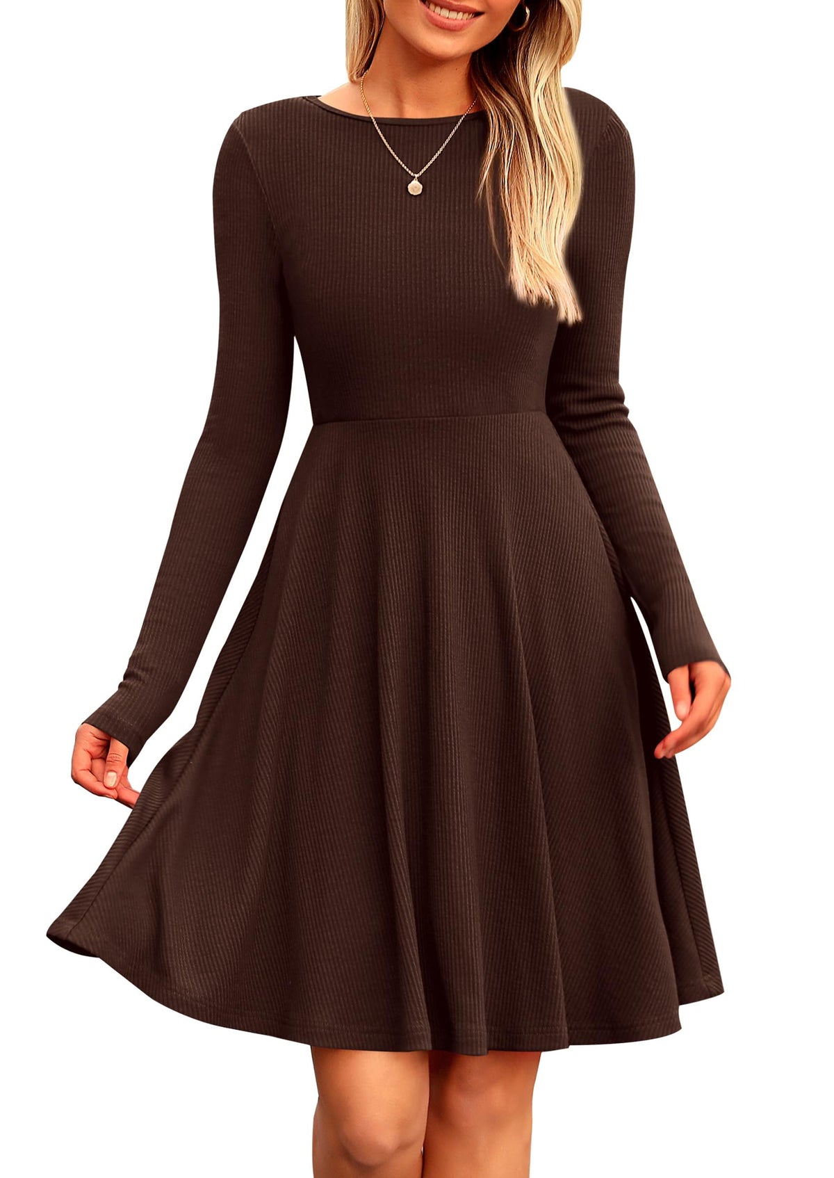 PRETTYGARDEN Women's Fall Casual Long Sleeve Short Dress Dark Coffee,M 🍁 All In One Marketplace Canada