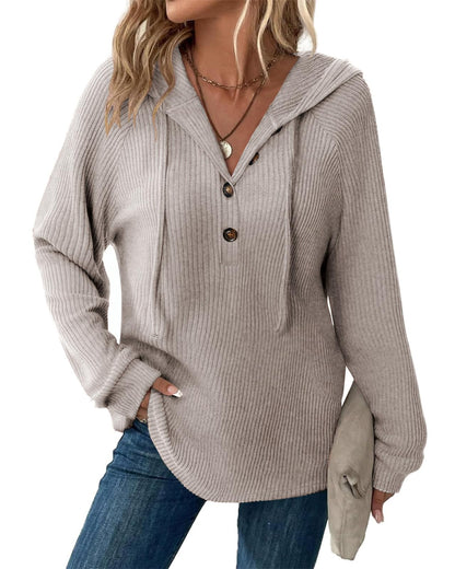 RIROW Womens Tops Long Sleeve Shirt Fuzzy Hoodies Sweater, Mixed Khaki, XL 🍁 All In One Marketplace Canada